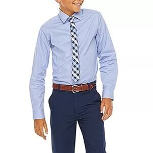 Van Heusen Boy's Striped Dress Shirt &Tie Set Hawaiian Ocean Size M 10/12 NWT